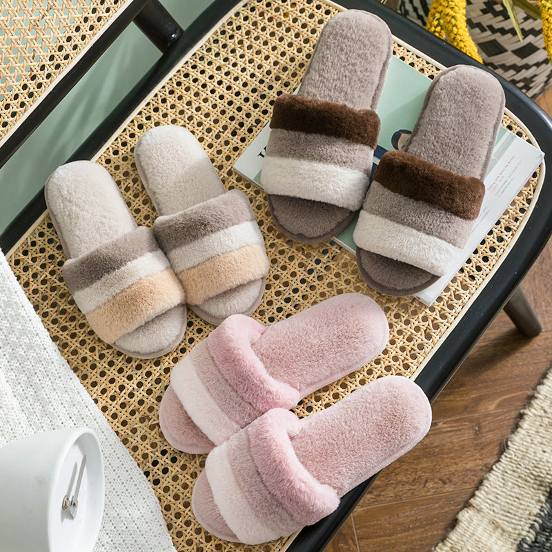 Plush Open Toe Slippers - Thick Sole Non-Slip House Slippers, Five Colours, EU 36-45 - Amora