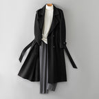 Wool Coat - Double-Breasted Reversible Longline Overcoat, Black or Olive Green, L-4XL - Amora
