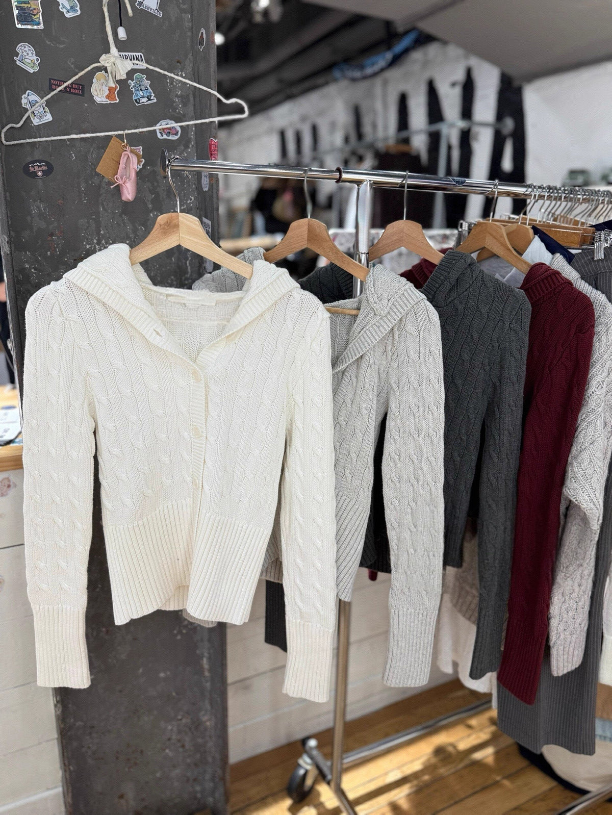 Women's Hooded Cable Knit Cardigan - Button Front Twist Knit Sweater Jacket, Grey, White or Navy - Amora