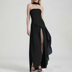 Women's Slit Maxi Dress - Sleeveless Waist-Cinching Column Dress, Green, Navy or Brown, S-3XL - Amora