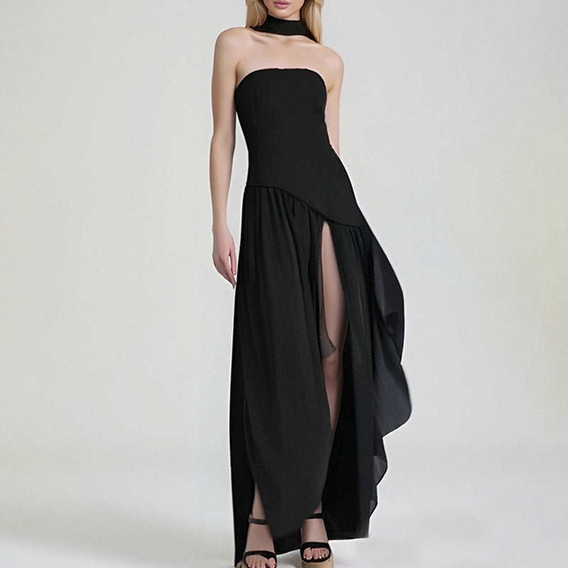 Women's Slit Maxi Dress - Sleeveless Waist-Cinching Column Dress, Green, Navy or Brown, S-3XL - Amora
