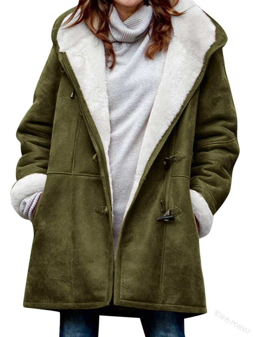 Women's Faux Fur Collar Suede Jacket - Button Front Lapel Jacket with Pockets, Ten Colours, S-5XL - Amora