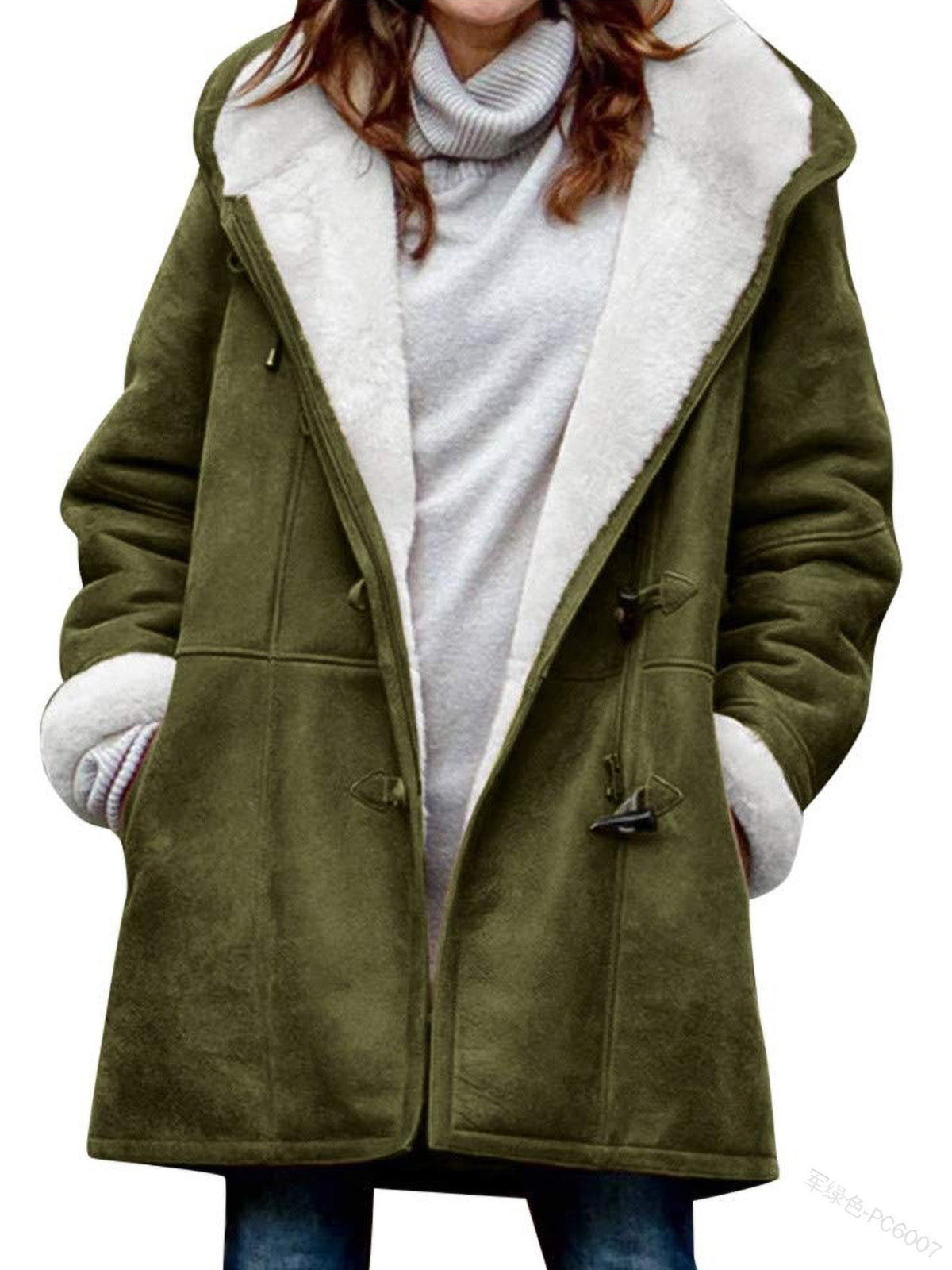 Women's Faux Fur Collar Suede Jacket - Button Front Lapel Jacket with Pockets, Ten Colours, S-5XL - Amora