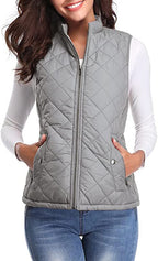 Women's Quilted Stand Collar Vest - Padded Zip-Up Gilet with Flap Pockets, Fifteen Colours, S-XXL - Amora