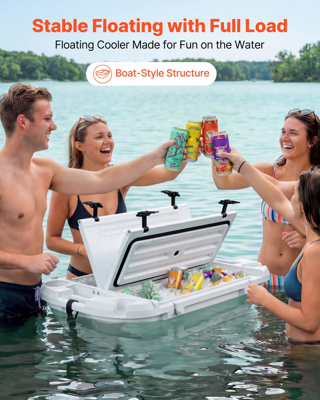 Floating Cooler, 40 QT Floating Ice Chest with Dry Storage & Tow Rope, Premium LLDPE Amphibious Drink Cooler for Water & Land, Cruise Smoothly Stable on Lake, River, Pool, Beach, Kayak, White