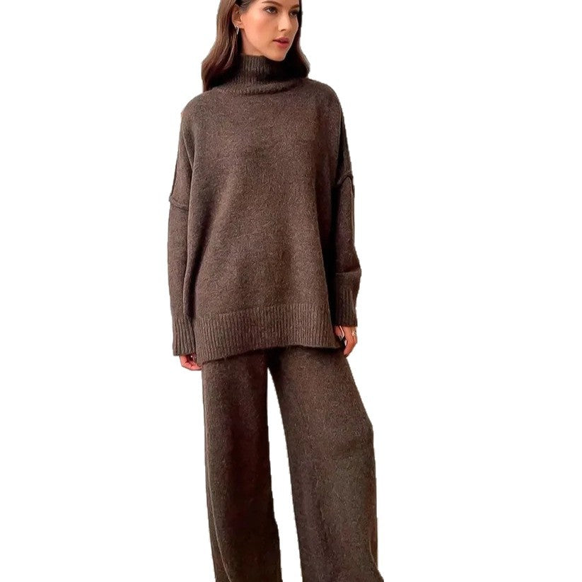 Women's High Neck Wool Blend Sweater - Loose Fit Chunky Knit Pullover, Camel, Coffee & Green, S-XXL - Amora
