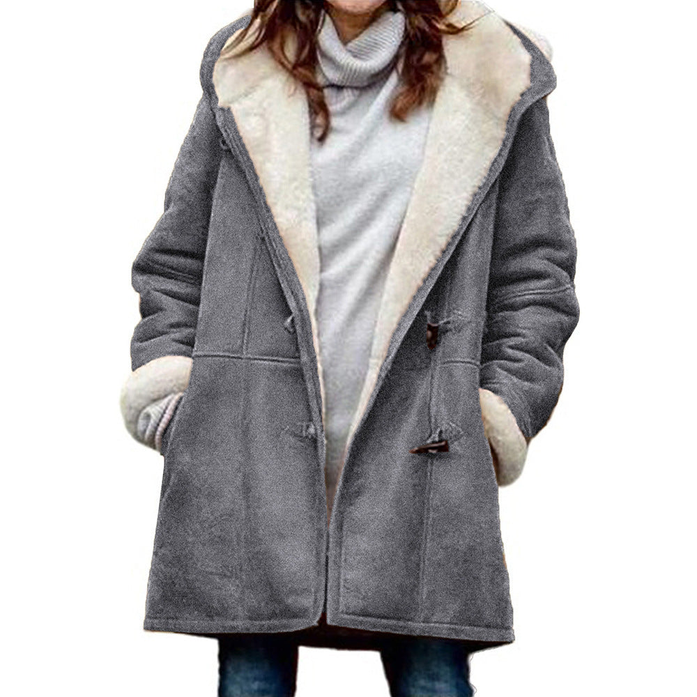 Women's Faux Fur Collar Suede Jacket - Button Front Lapel Jacket with Pockets, Ten Colours, S-5XL - Amora