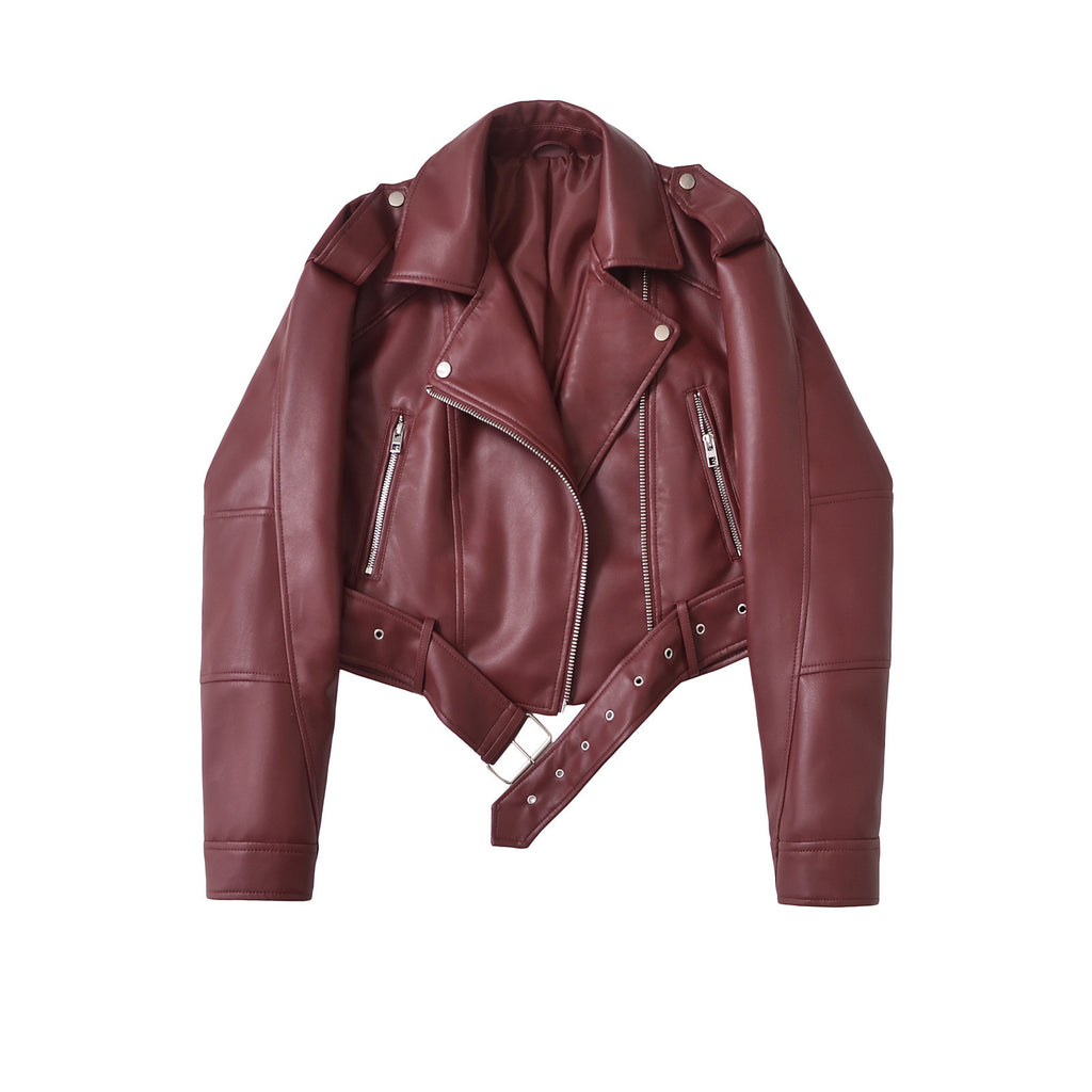 Women's PU Leather Jacket - Washed Lapel Collar Zip-Up Coat, Loose Fit, Eight Colours, XS-XL - Amora