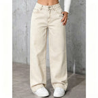Women's High Waisted Straight Leg Jeans - Retro Washed Loose Denim, Nine Colours, XS-5XL - Amora