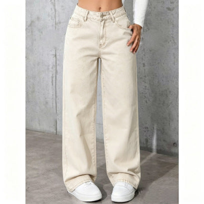 Women's High Waisted Straight Leg Jeans - Retro Washed Loose Denim, Nine Colours, XS-5XL - Amora
