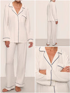 Women's Modal Pyjama Set - Long Sleeve Lapel Top and Trousers, Five Colours, S-L - Amora