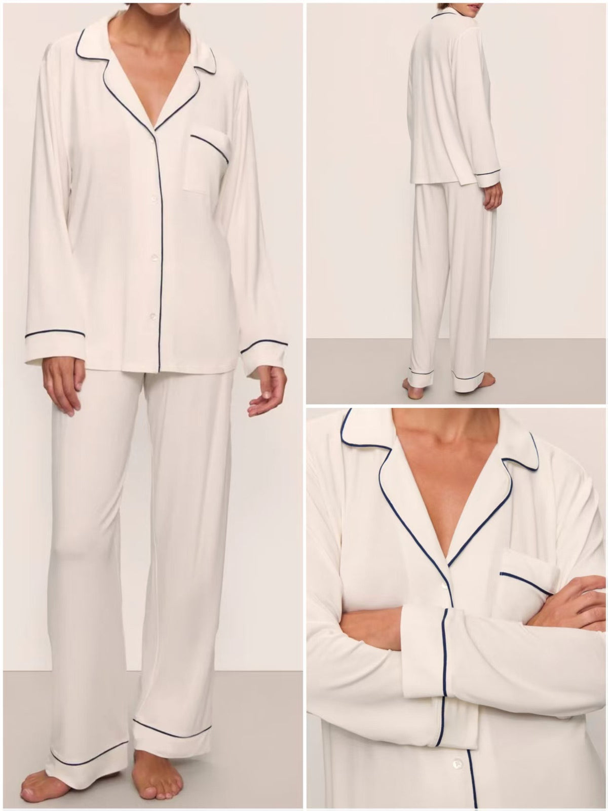 Women's Modal Pyjama Set - Long Sleeve Lapel Top and Trousers, Five Colours, S-L - Amora