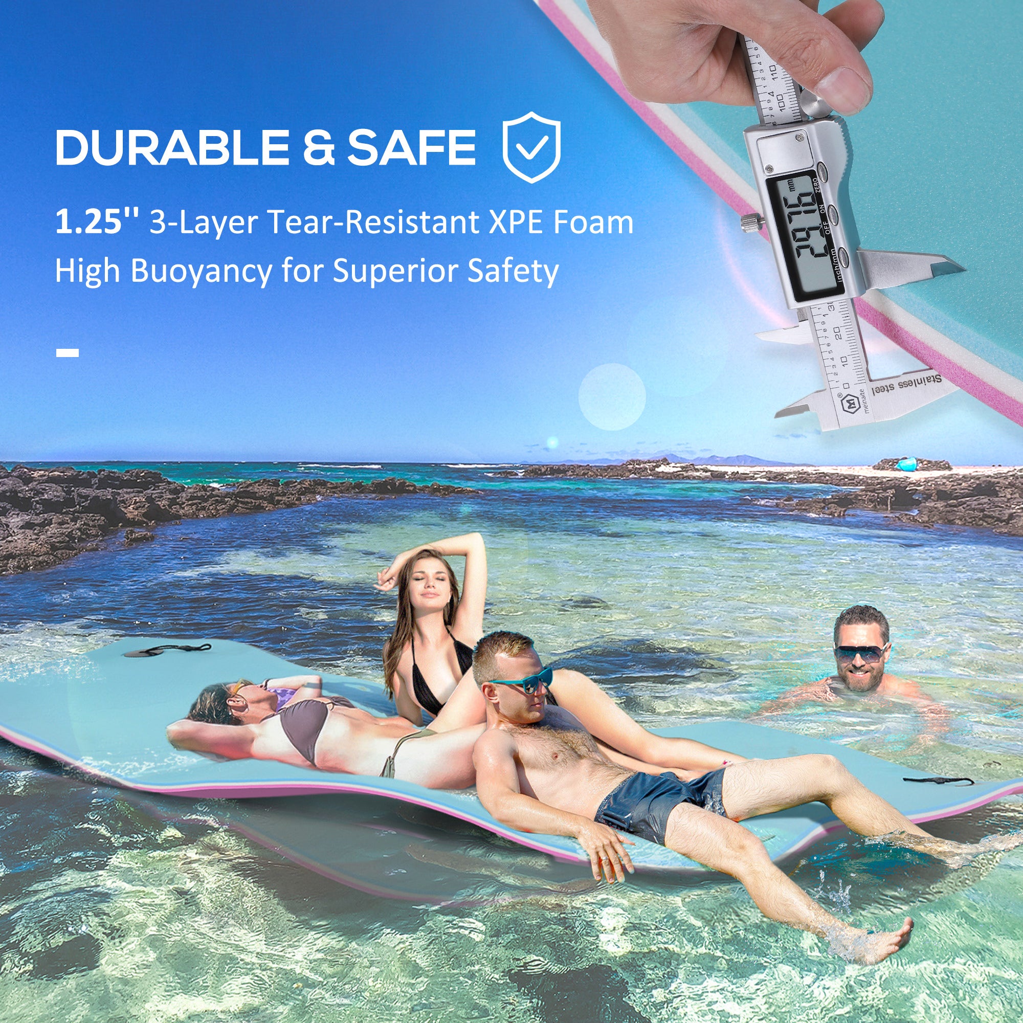 17 X 5 Floating Water Mat, 3-Layer Swimming Pool Float Ultimate Super-Sized Portable Foam Raft, Thick and Durable Water Activities Mat for Lake, Oceans