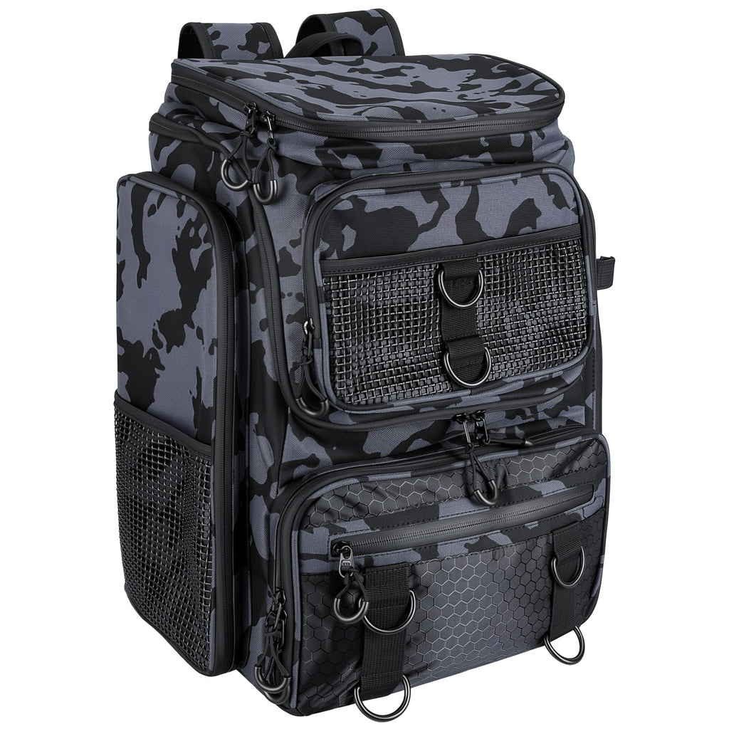 42L 11Gal Fishing Backpack Large Capacity Fishing Tackle Storage Bag with Rod Holders 16 Pocket Water-Resistant with Divider Adjustable Padded Straps for Fishing Gear Outdoor Camping Hiking