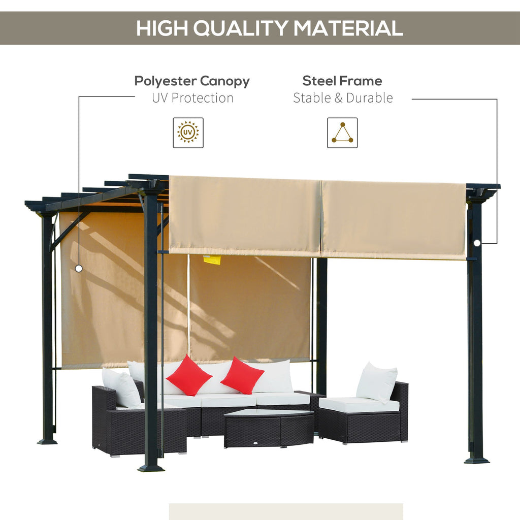 12 X 10 Outdoor Retractable Pergola Canopy with Sun Shade Unique Design Canopy Patio Metal Shelter for Garden Porch Beach, Beige