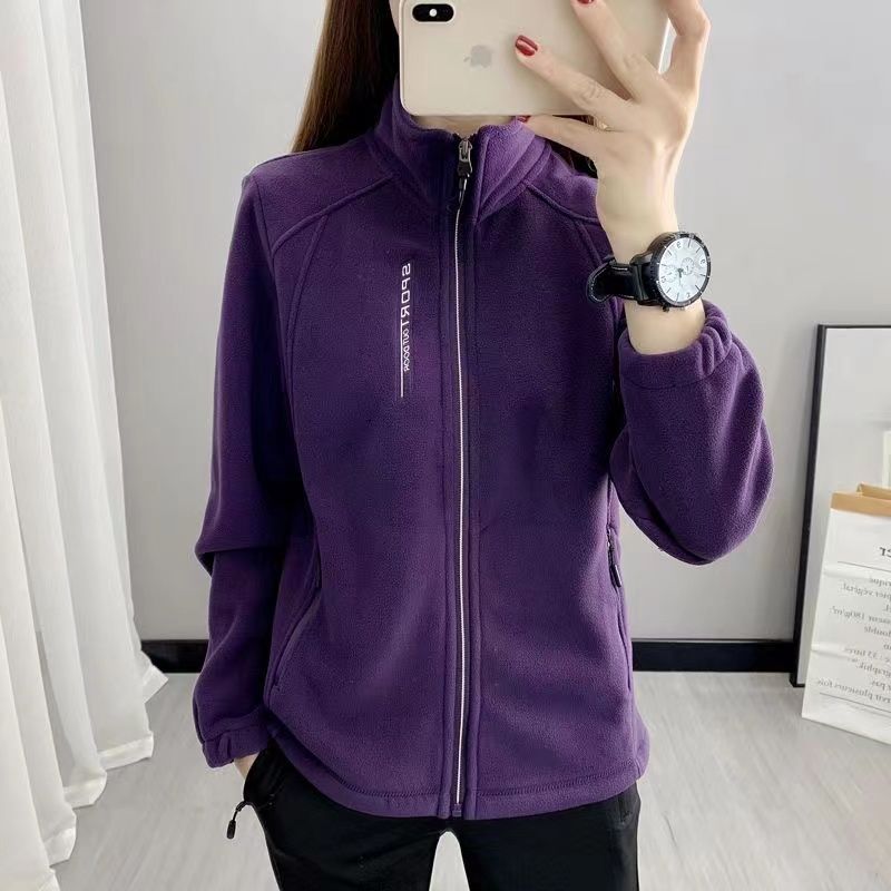 Women's Double-Sided Fleece Jacket - Thick Stand Collar Zip-Up Polar Fleece Coat, Nine Colours, 1XL-5XL - Amora