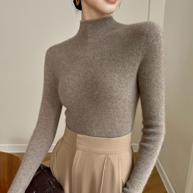 Women's Cashmere Blend Semi-High Neck Sweater - Seamless Slim Fit Knit Pullover, S-XXL - Amora