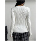 Women's Cable Knit V-Neck Sweater - Slim Fit Pullover, Soft Textured Knit, Black, White & Grey, S-XL - Amora