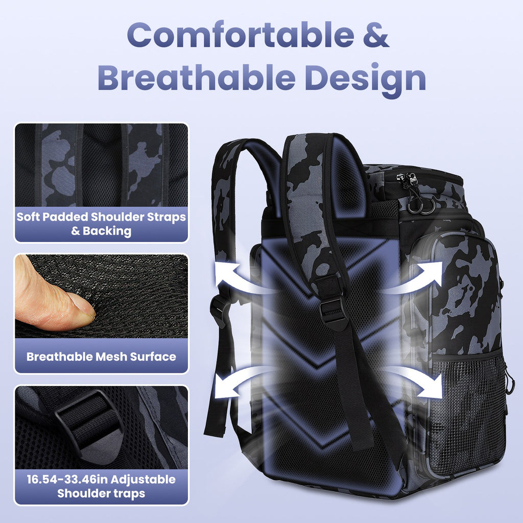 42L 11Gal Fishing Backpack Large Capacity Fishing Tackle Storage Bag with Rod Holders 16 Pocket Water-Resistant with Divider Adjustable Padded Straps for Fishing Gear Outdoor Camping Hiking