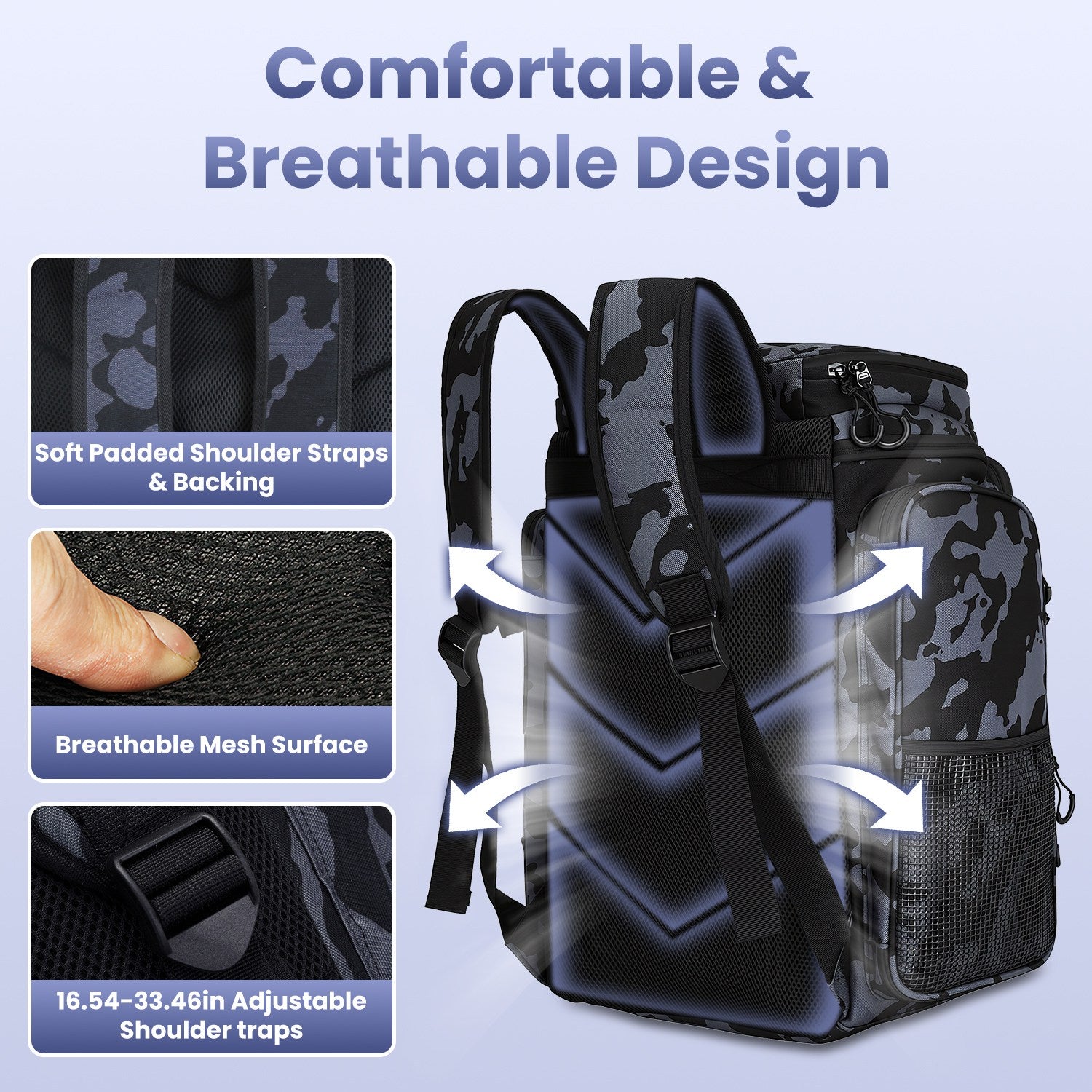 42L 11Gal Fishing Backpack Large Capacity Fishing Tackle Storage Bag with Rod Holders 16 Pocket Water-Resistant with Divider Adjustable Padded Straps for Fishing Gear Outdoor Camping Hiking
