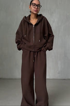 Women's Hooded Zip-Up Tracksuit Set - Loose Fit Cotton Blend Hoodie and Trousers, Five Colours, S-L - Amora