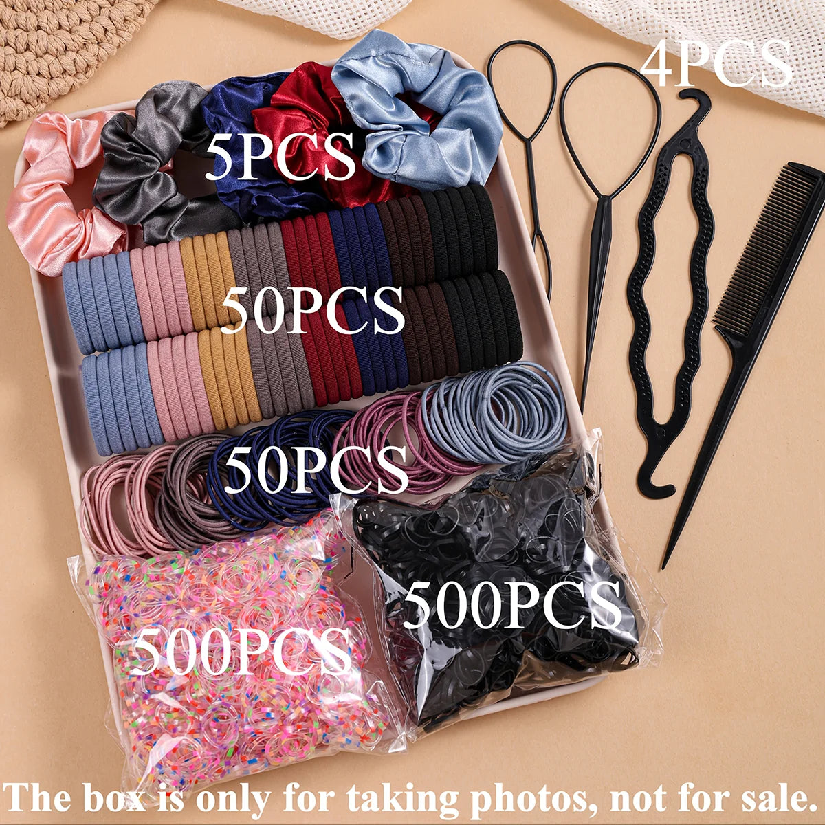 1109Pcs Women Dark Hair Accessories Set Elastic Seamless Ponytail Scrunchies Small Rubber Bands Fashion Hair Ties Headbands