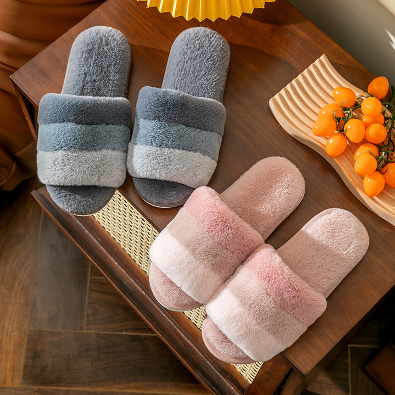 Plush Open Toe Slippers - Thick Sole Non-Slip House Slippers, Five Colours, EU 36-45 - Amora