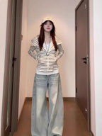 Women's Striped Zip-Up Hooded Cardigan - Lightweight Knit Hoodie Jacket, Slim Fit, S-XXL - Amora