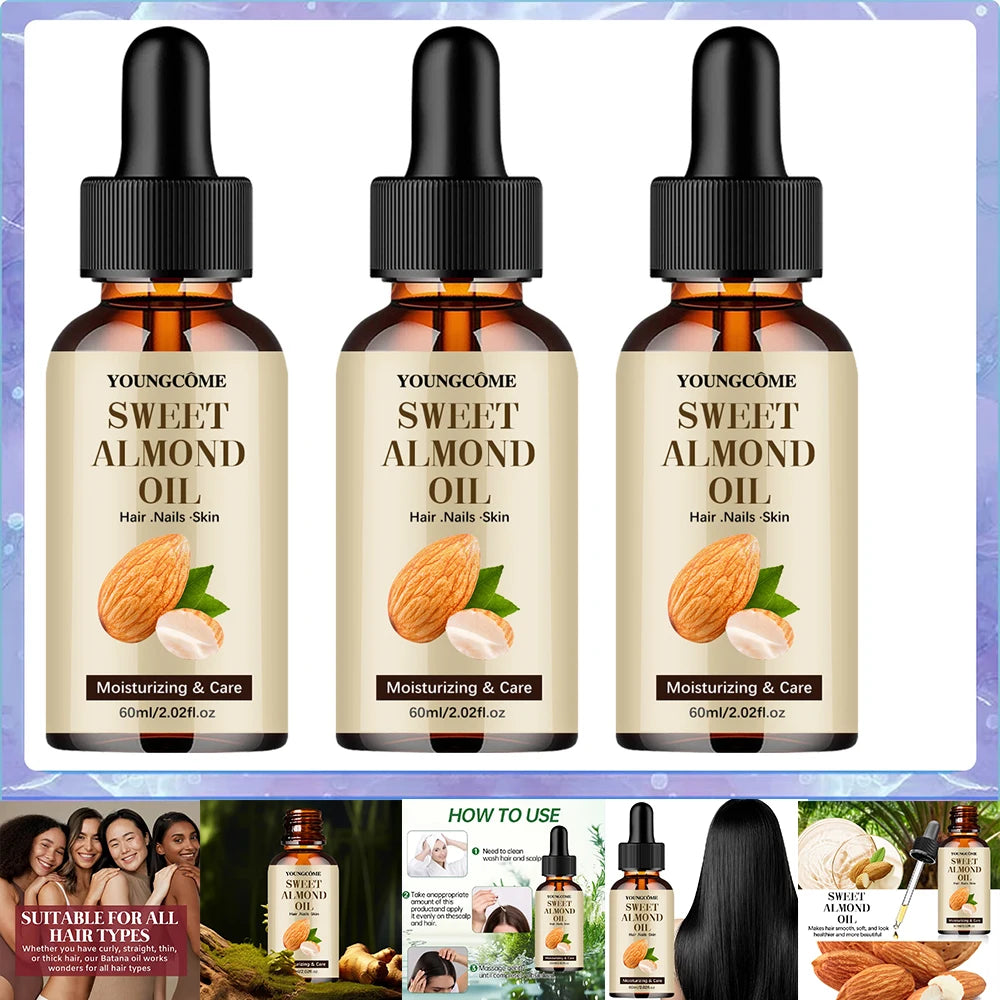 SWEET ALMOND OIL for Hair Growth Scalp Treatment Lightweight Hair Oil 100% Pure, Unrefined Oil from Honduras, Strengthens Adds