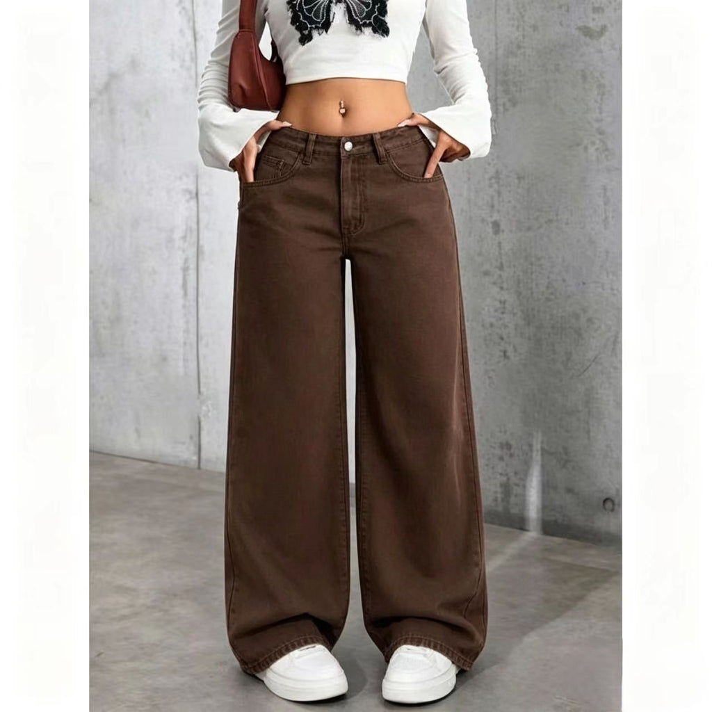 Women's High Waisted Straight Leg Jeans - Retro Washed Loose Denim, Nine Colours, XS-5XL - Amora