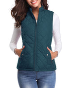 Women's Quilted Stand Collar Vest - Padded Zip-Up Gilet with Flap Pockets, Fifteen Colours, S-XXL - Amora