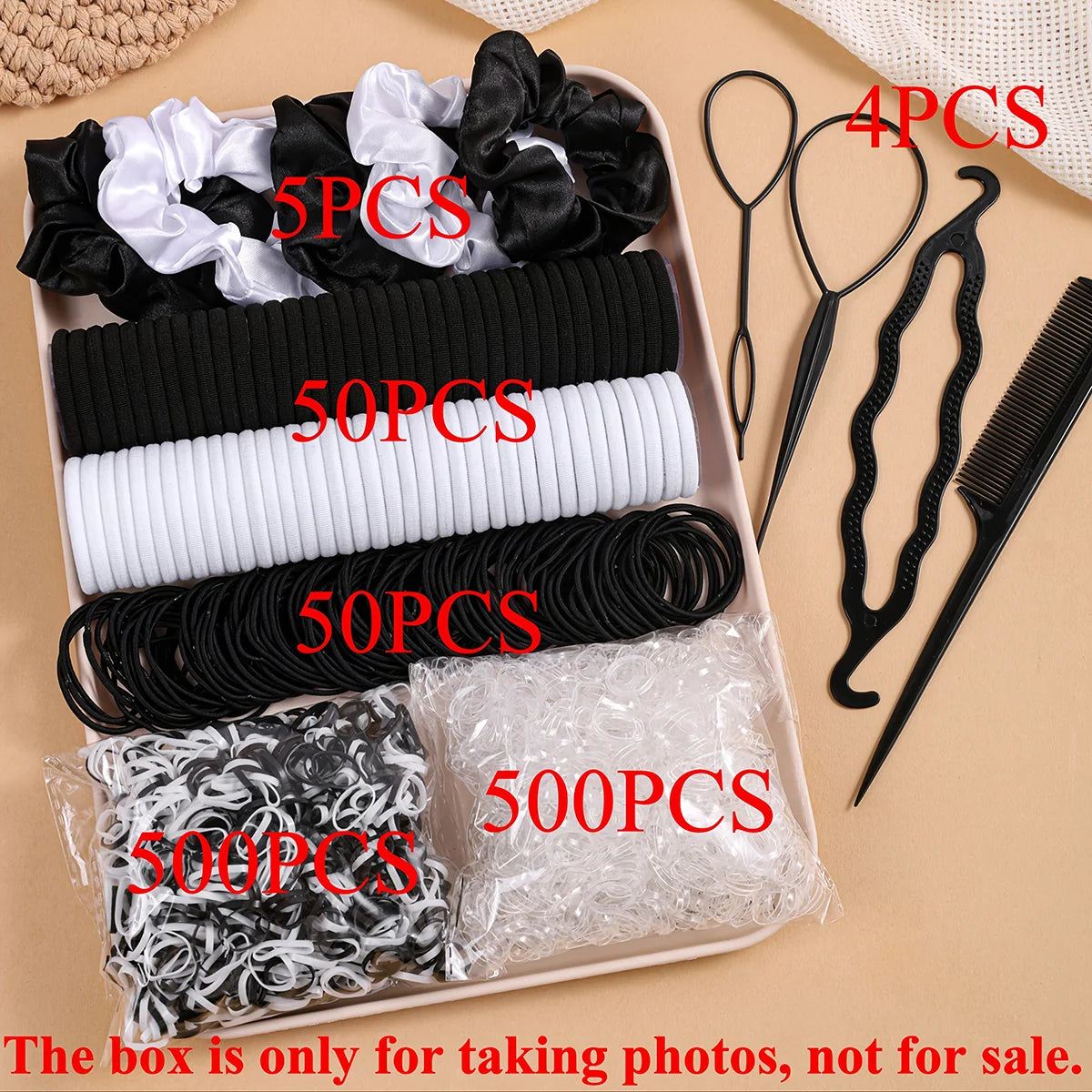 1109Pcs Women Dark Hair Accessories Set Elastic Seamless Ponytail Scrunchies Small Rubber Bands Fashion Hair Ties Headbands