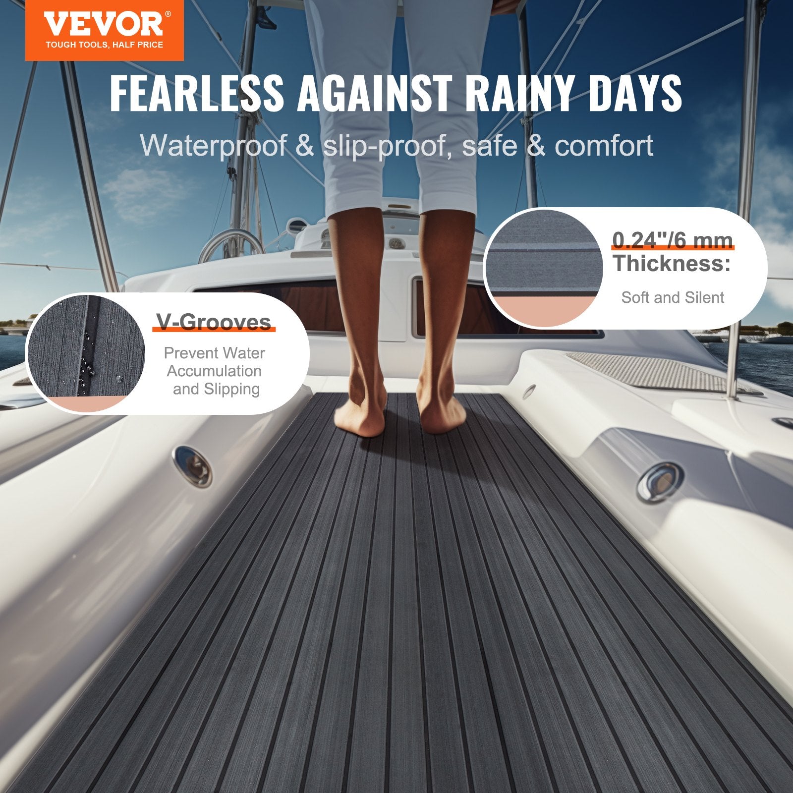 Boat Flooring, EVA Foam Boat Decking 94.5" X 23.6", Non-Slip Self-Adhesive Flooring, 15.5 Sq.Ft Marine Carpet for Boats, Yacht, Pontoon, Kayak Decking