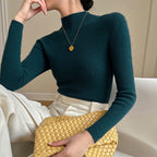 Women's Cashmere Blend Semi-High Neck Sweater - Seamless Slim Fit Knit Pullover, S-XXL - Amora