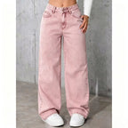 Women's High Waisted Straight Leg Jeans - Retro Washed Loose Denim, Nine Colours, XS-5XL - Amora