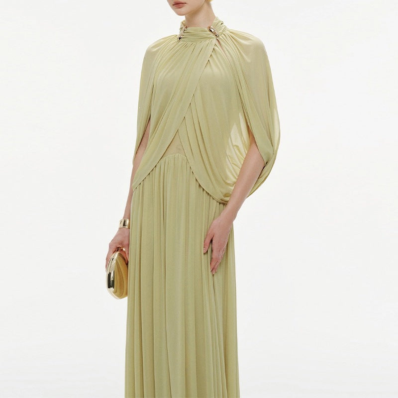 Women's Chiffon Maxi Dress - Pleated Round Neck Sleeveless Dress, Six Colours, XS-3XL - Amora