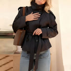 Women's Short Trench Coat - Double-Breasted Lapel Coat, Loose Fit, Burgundy, Khaki & Green, S-3XL - Amora
