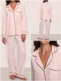 Women's Modal Pyjama Set - Long Sleeve Lapel Top and Trousers, Five Colours, S-L - Amora