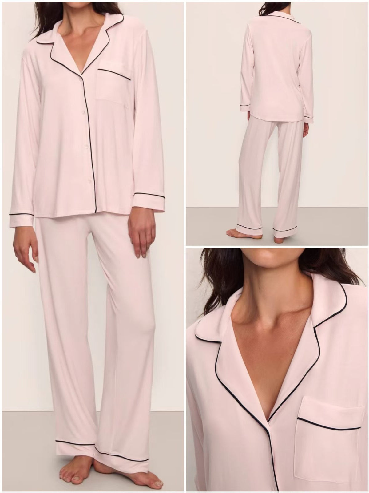 Women's Modal Pyjama Set - Long Sleeve Lapel Top and Trousers, Five Colours, S-L - Amora