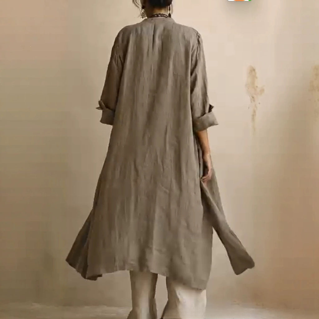 Women's Shirt and Wide Leg Trouser Set - Minimalist Two Piece, Apricot or Dark Brown, S-3XL - Amora
