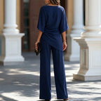 Women's Two Piece Set - Drop Waist Shirt and Wide Leg Trousers, Nine Colours, S-4XL - Amora