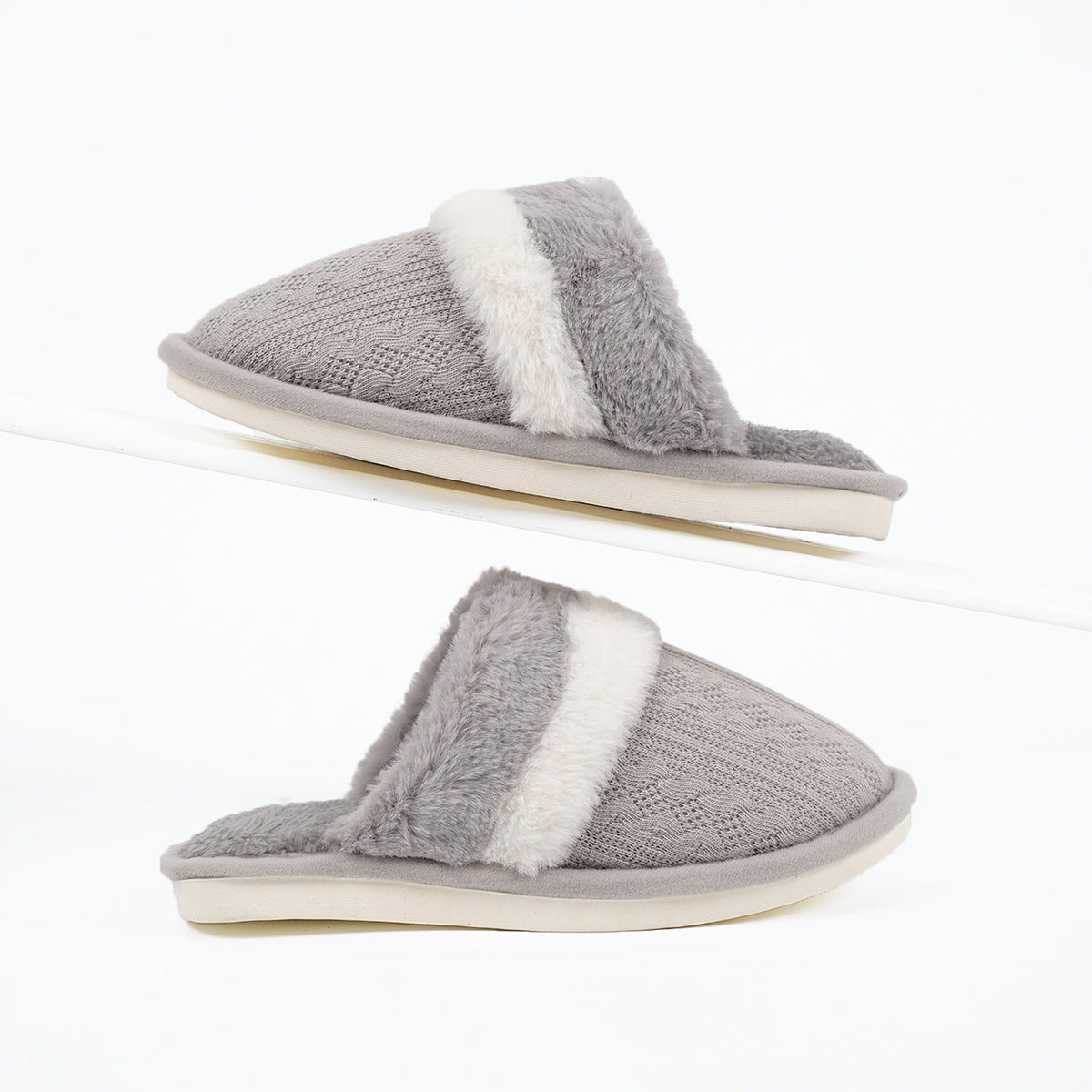 Plush House Slippers - Faux Fur Lined Non-Slip Indoor Slippers, Khaki, Grey, Pink or Blue, EU 38-47 - Amora