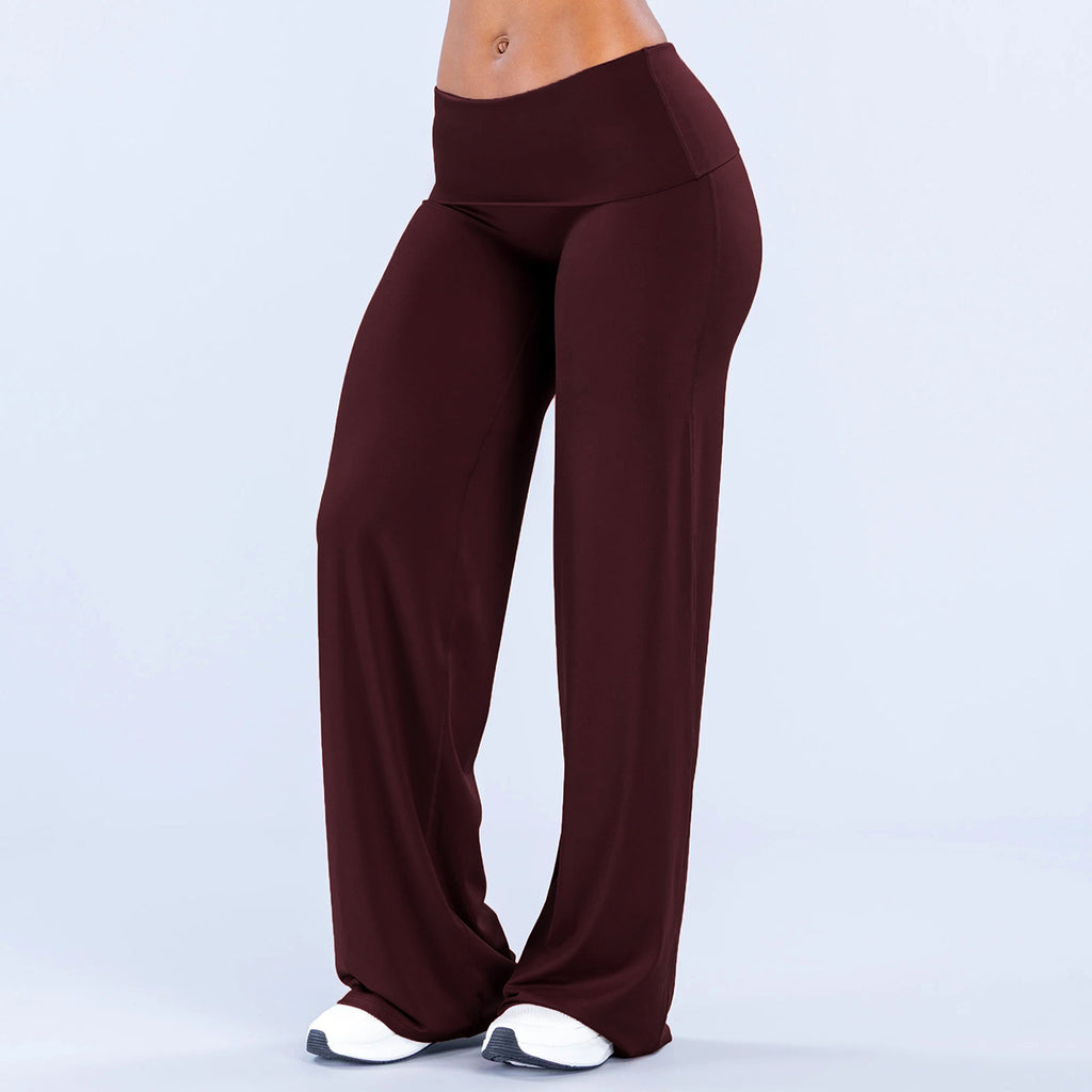 Women's Flared Yoga Trousers - Wide Leg Stretch Leggings with Flap Detail, Fifteen Colours, XS-XL - Amora