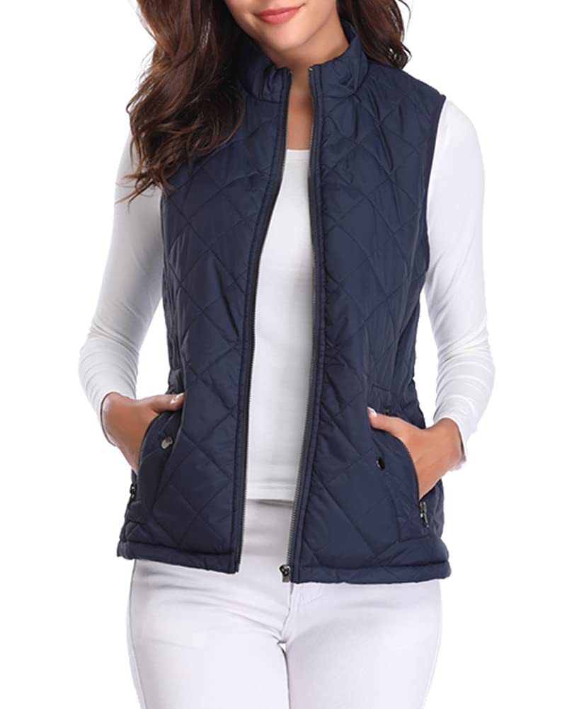 Women's Quilted Stand Collar Vest - Padded Zip-Up Gilet with Flap Pockets, Fifteen Colours, S-XXL - Amora