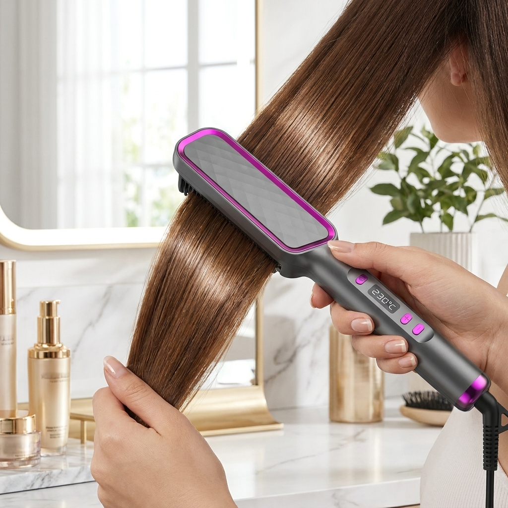 Electric hot comb straightener styling glossy hair