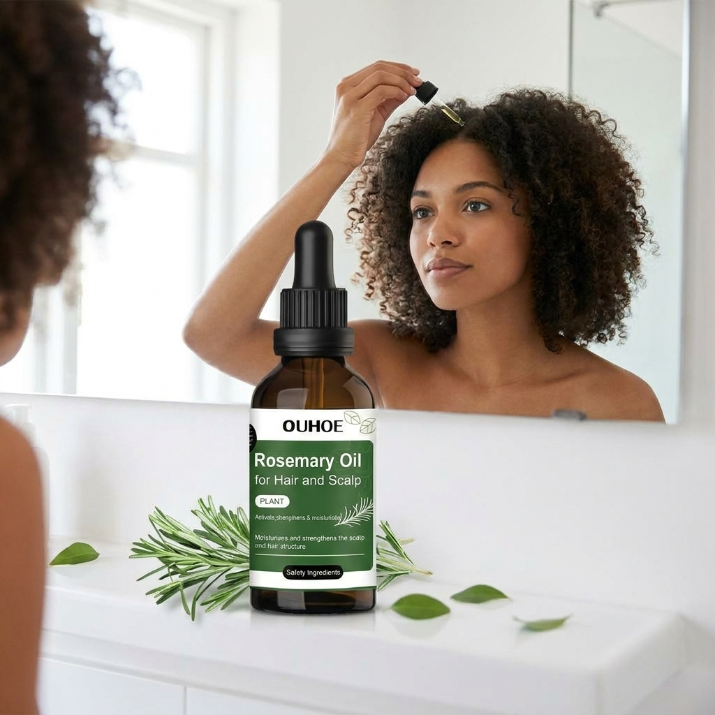 Rosemary hair growth oil applied to scalp