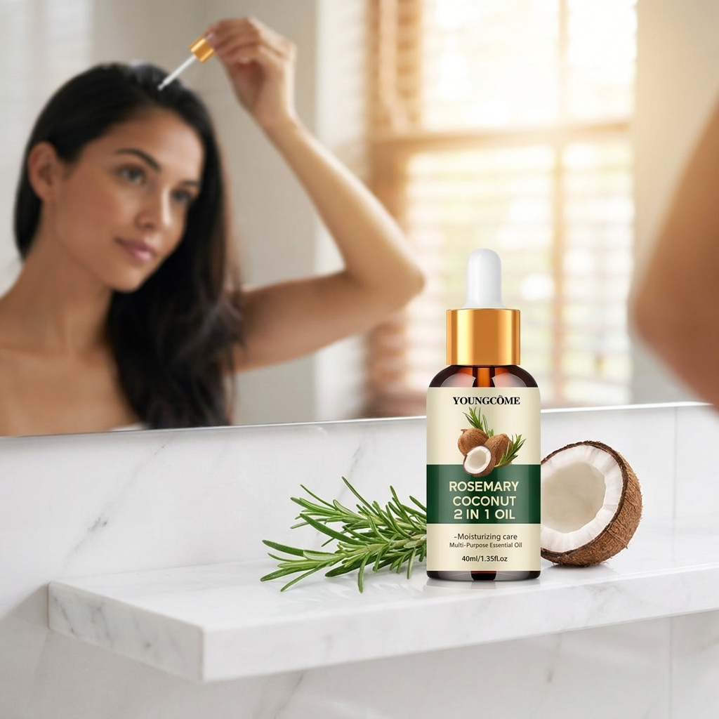 Rosemary coconut hair oil applied to hair roots