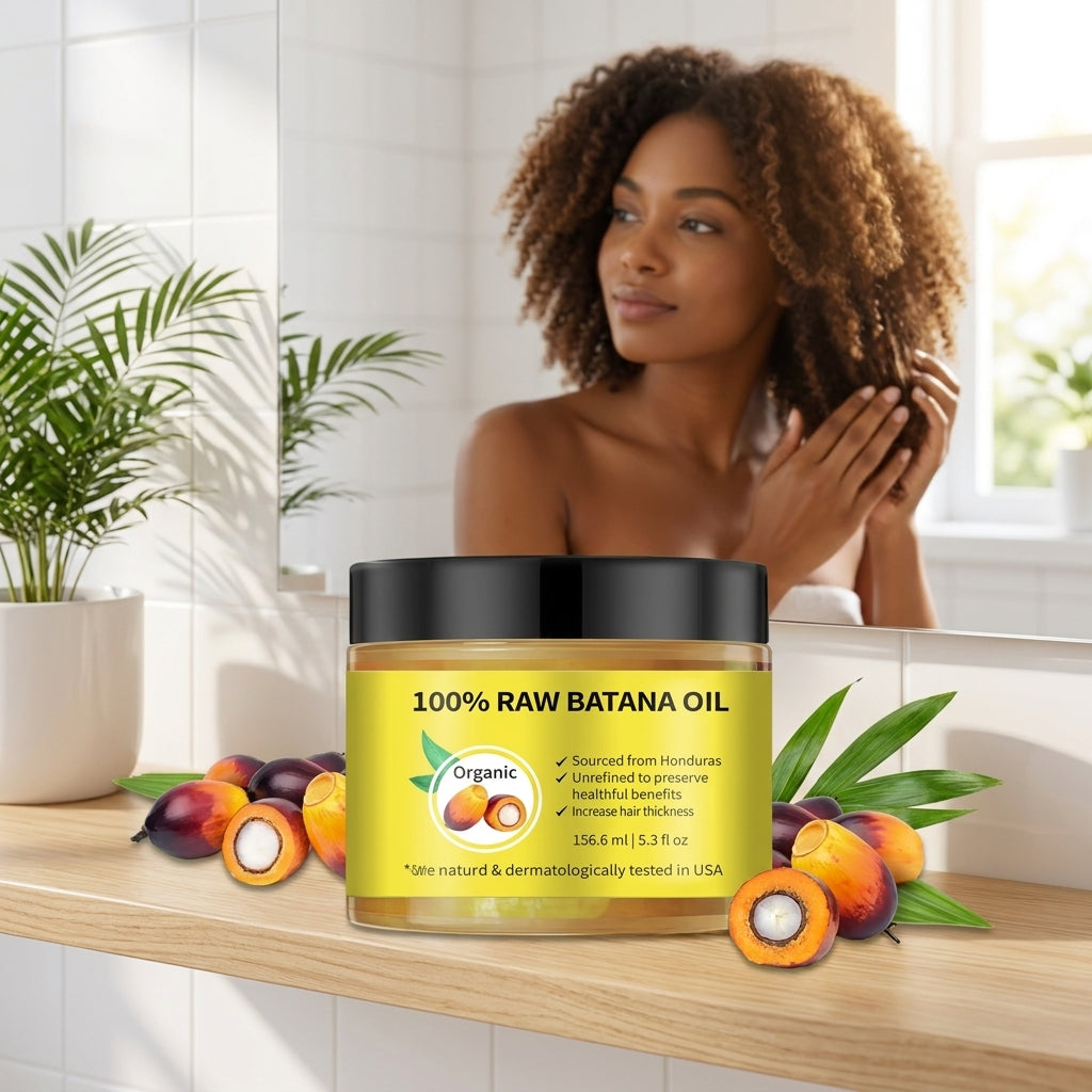 Batana oil applied to hair for scalp care