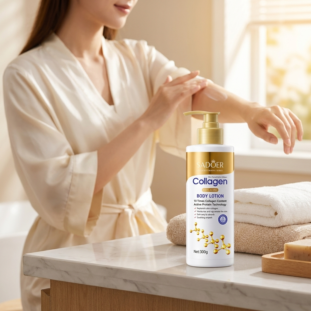 Collagen body lotion applied to arm