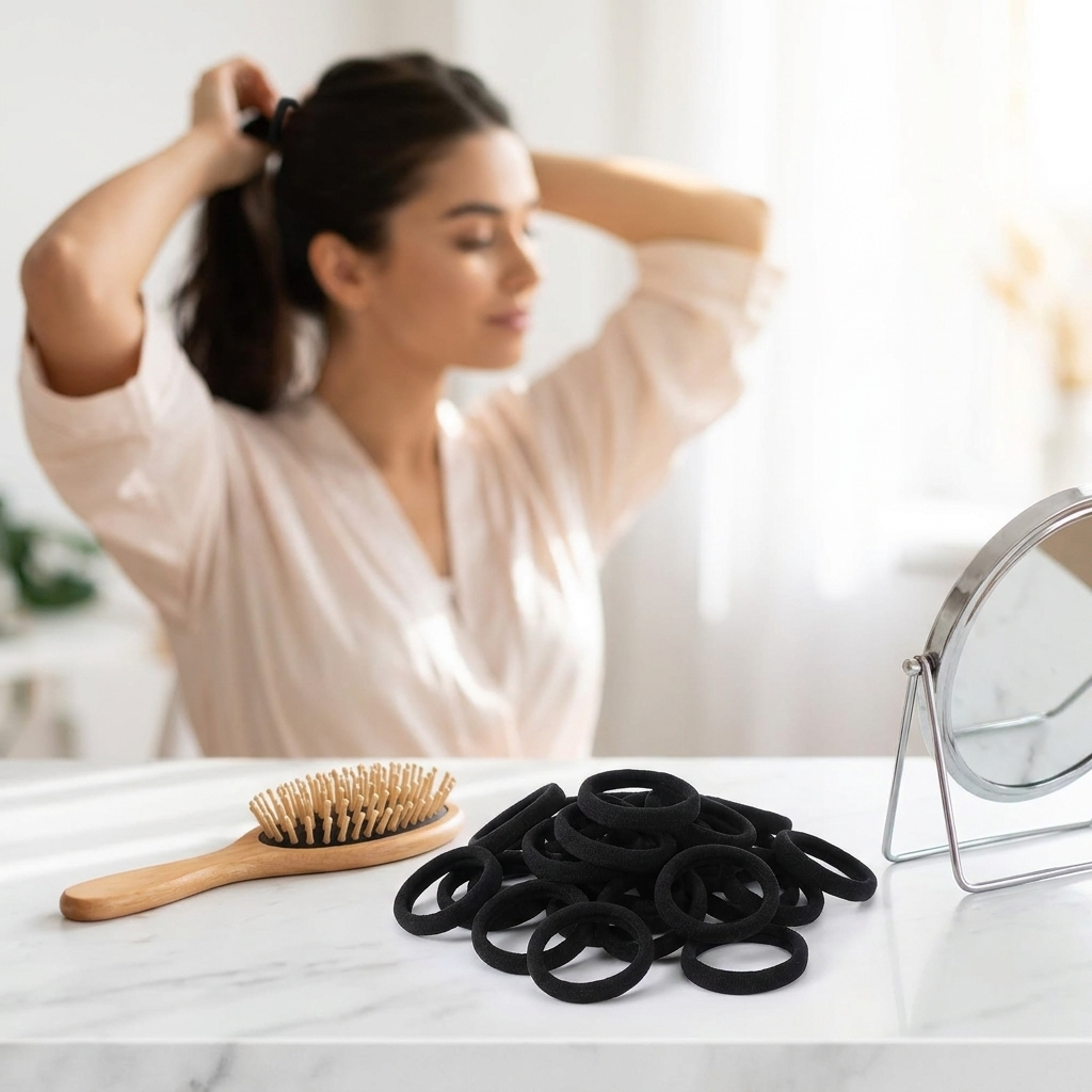 Basic hair bands and headbands on a vanity